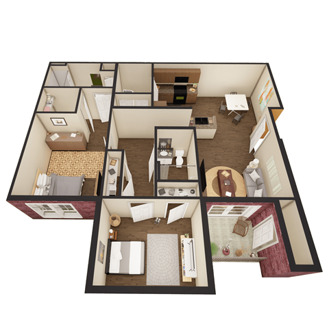 Floor plan for 2 beds, 2 baths
